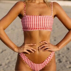 Blackbough Bikini Bottoms Sz M Gingham Red White Resortwear Beachy